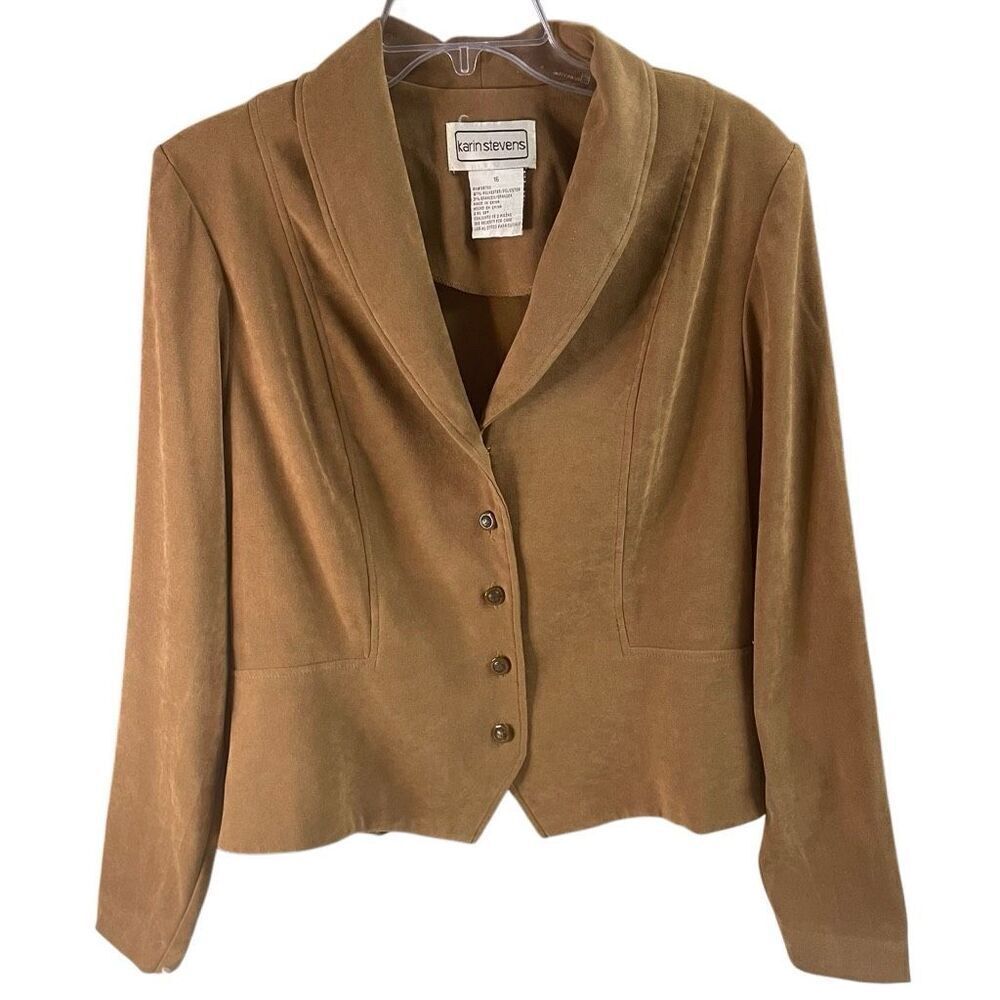 KARIN STEVENS Women’s Blazer Jacket Button Front Size 16 Brown Vintage